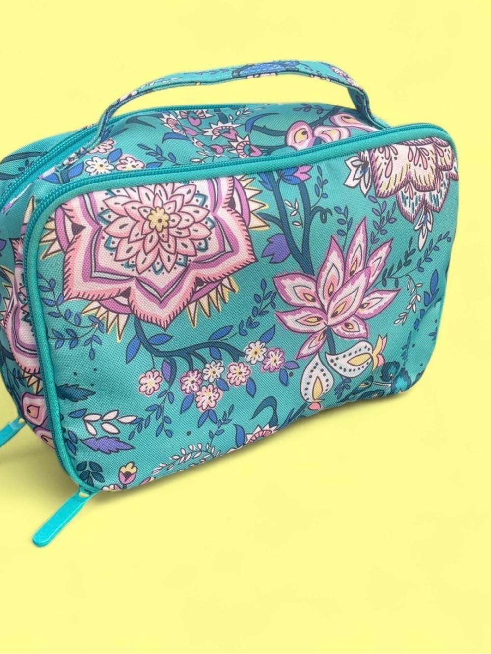 Vera Bradley Teal Floral Cosmetic Case with Handle